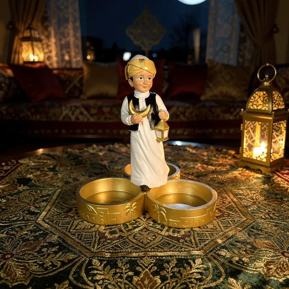 Ramadan Boy Figurine Tray with Crescent & Lantern1