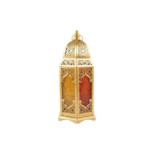 Ramadan Elegant Gold Moroccan Lantern with Colored Glass
