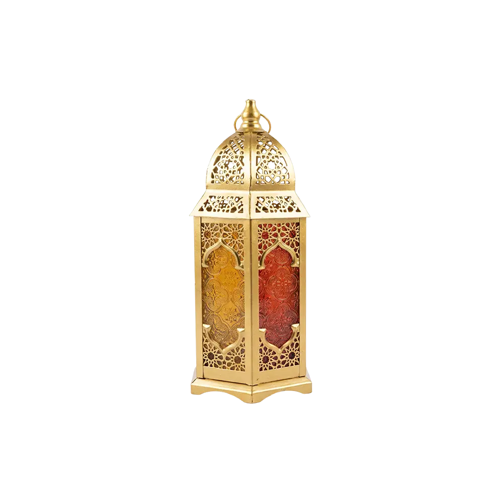 Ramadan Elegant Gold Moroccan Lantern with Colored Glass