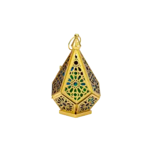 Ramadan Geometric Gold Moroccan Lantern with Cutout Design & Light
