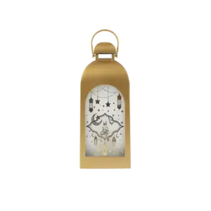 Ramadan Gold Lantern with Crescent & Star Glass & Light