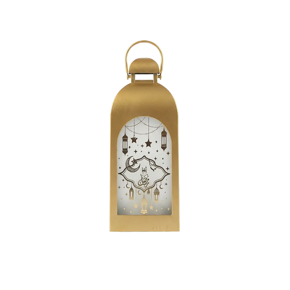 Ramadan Gold Lantern with Crescent & Star Glass & Light