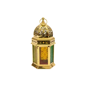 Ramadan Gold Lantern with Multicolor Glass Glow
