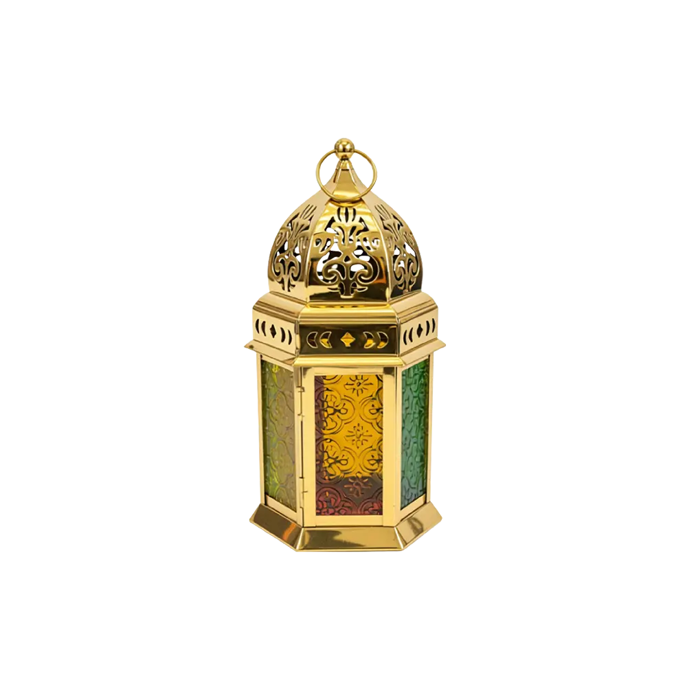 Ramadan Gold Lantern with Multicolor Glass Glow