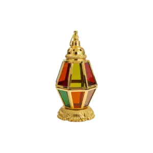 Ramadan Gold Lantern with Multicolor Glass Panels