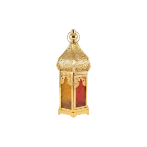 Ramadan Golden Lantern with Colored Glass Panels