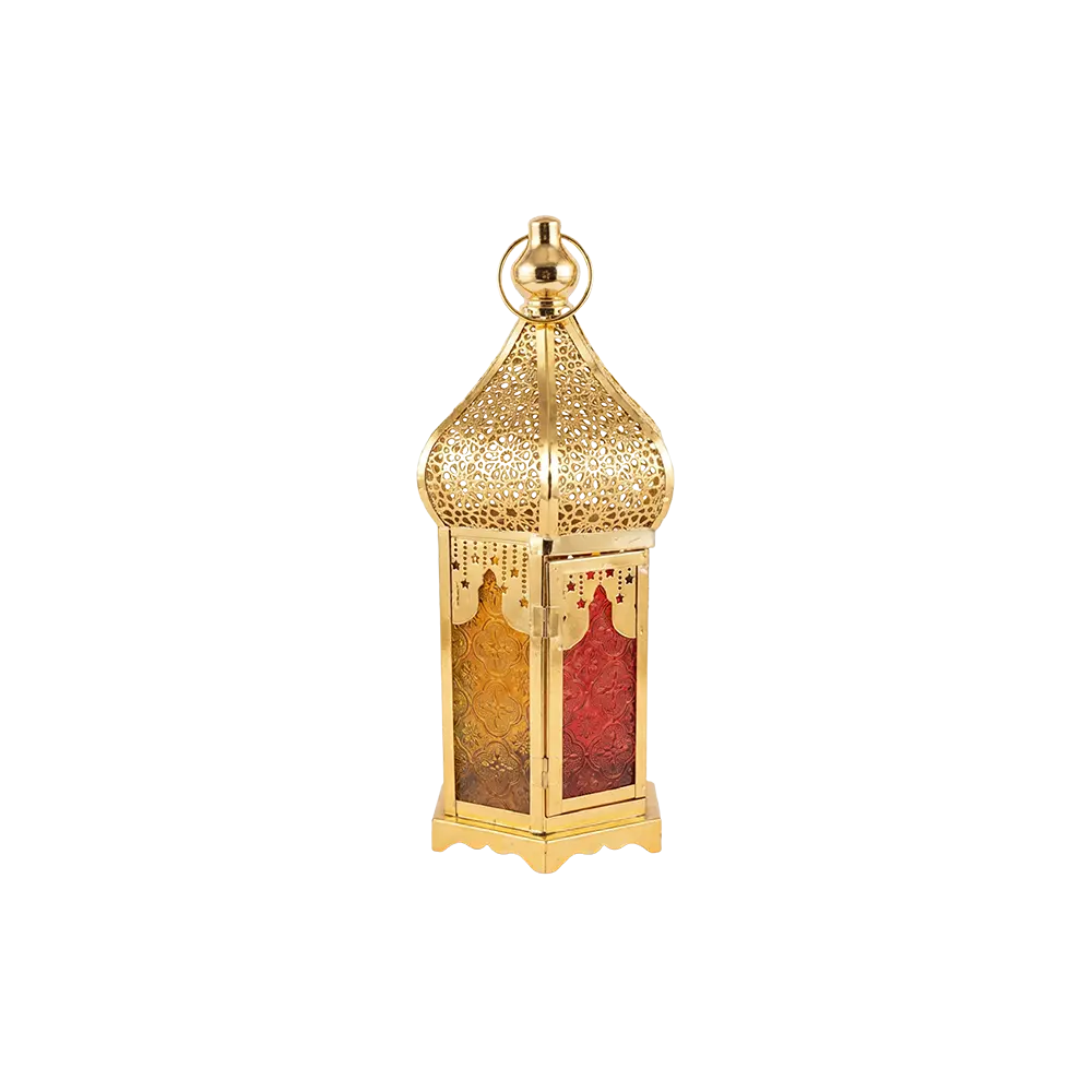 Ramadan Golden Lantern with Colored Glass Panels