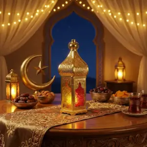 Ramadan Golden Lantern with Colored Glass Panels1