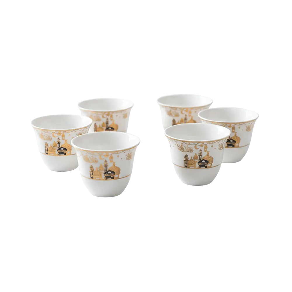 Ramadan Kareem 12pcs Gold & White Ceramic Coffee Cup Set2