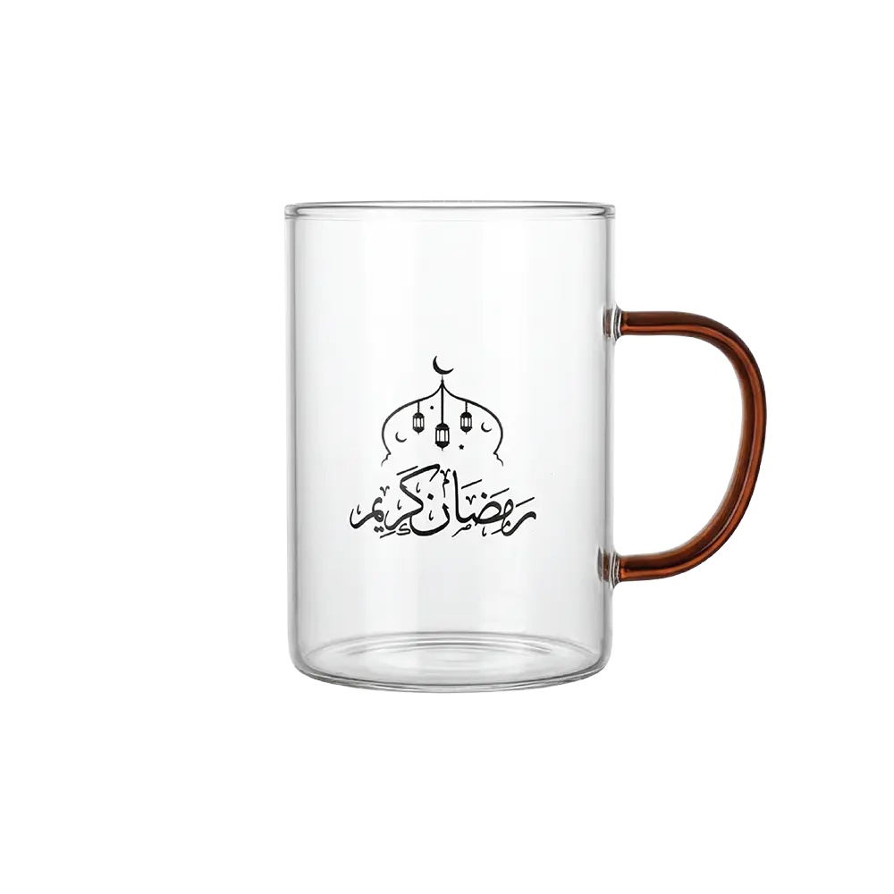 Ramadan Kareem 300ml Glass Mug with Brown Handle