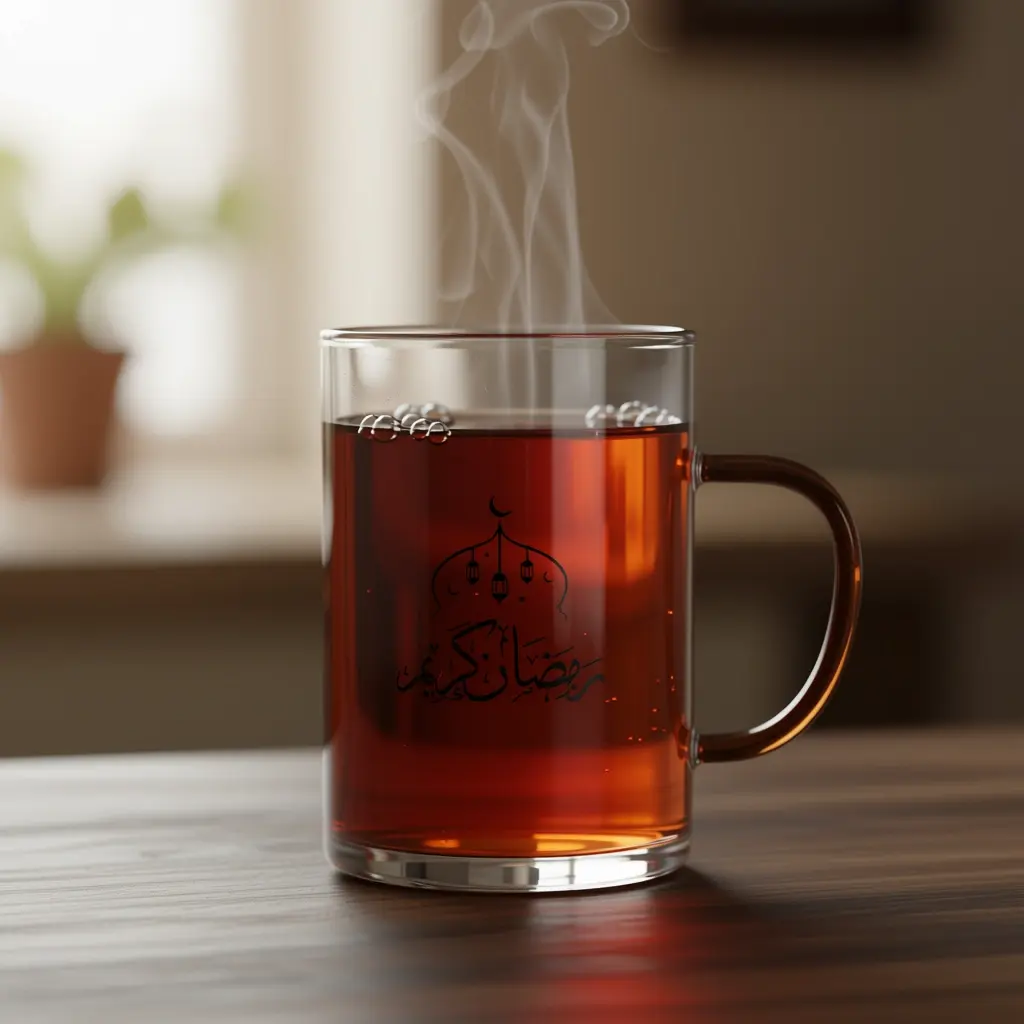 Ramadan Kareem 300ml Glass Mug with Brown Handle1