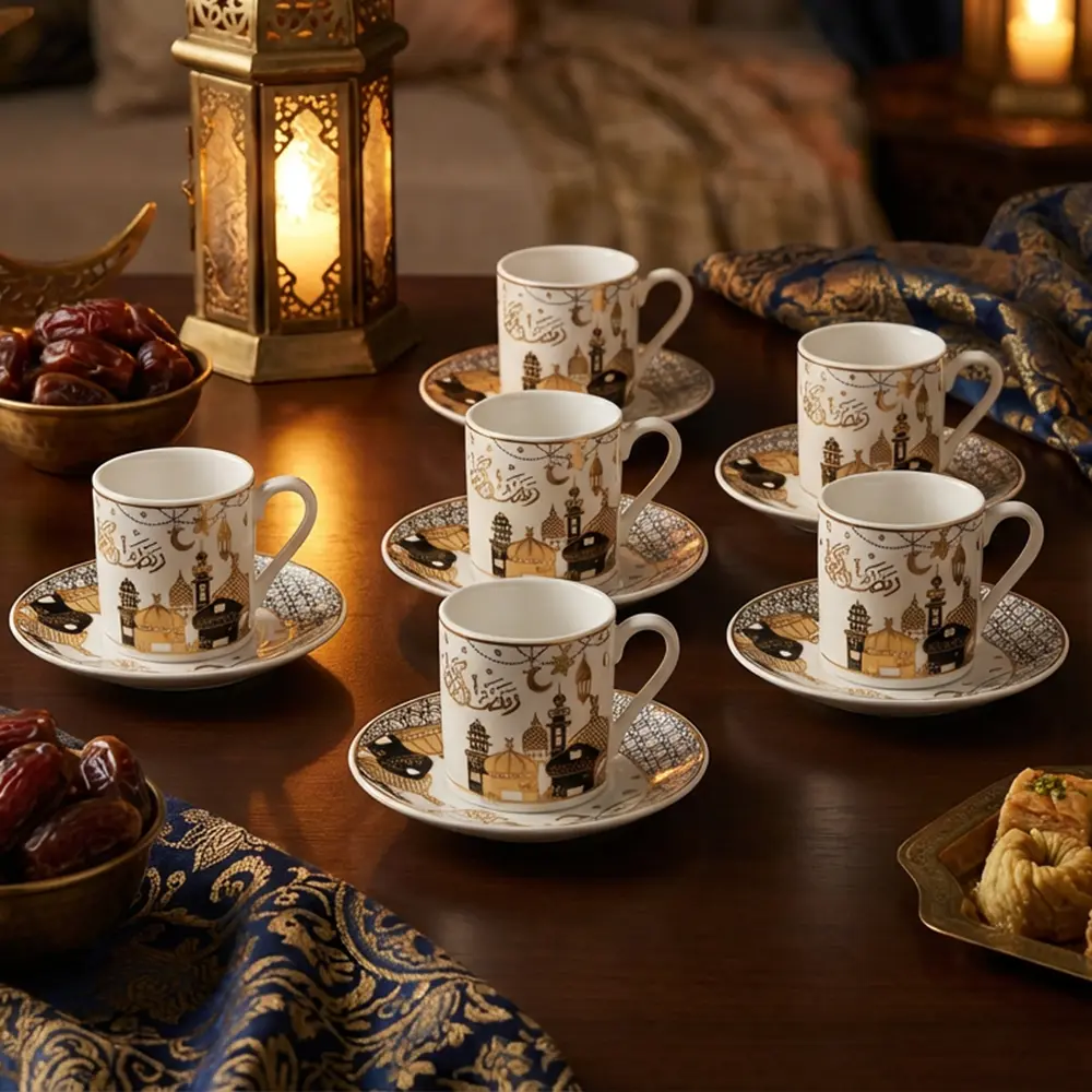 Ramadan Kareem 6pcs Ceramic Coffee Cup & Saucer Set1