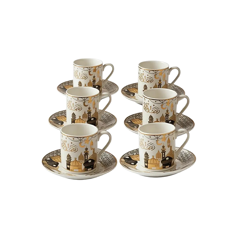 Ramadan Kareem 6pcs Ceramic Coffee Cup & Saucer Set2