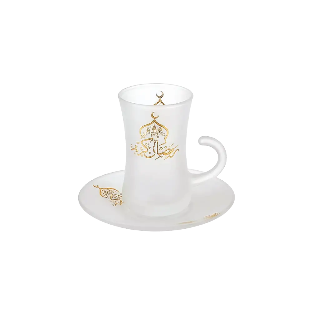 Ramadan Kareem 6pcs Glass Tea Cup & Saucer Set