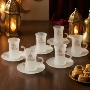 Ramadan Kareem 6pcs Glass Tea Cup & Saucer Set1