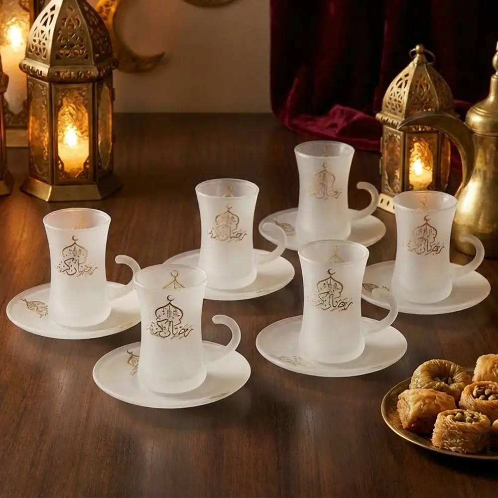 Ramadan Kareem 6pcs Glass Tea Cup & Saucer Set1