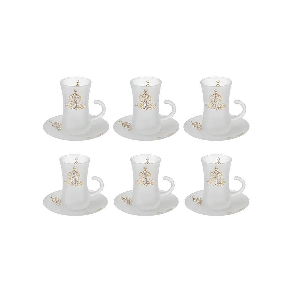 Ramadan Kareem 6pcs Glass Tea Cup & Saucer Set2
