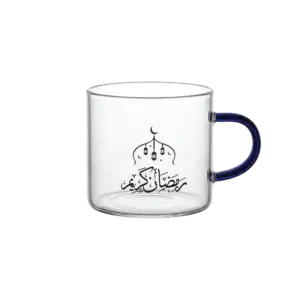 Ramadan Kareem Glass Coffee Cup with Blue Handle