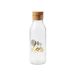 Ramadan Karim Glass 1L Transparent Bottle with Cork Lid