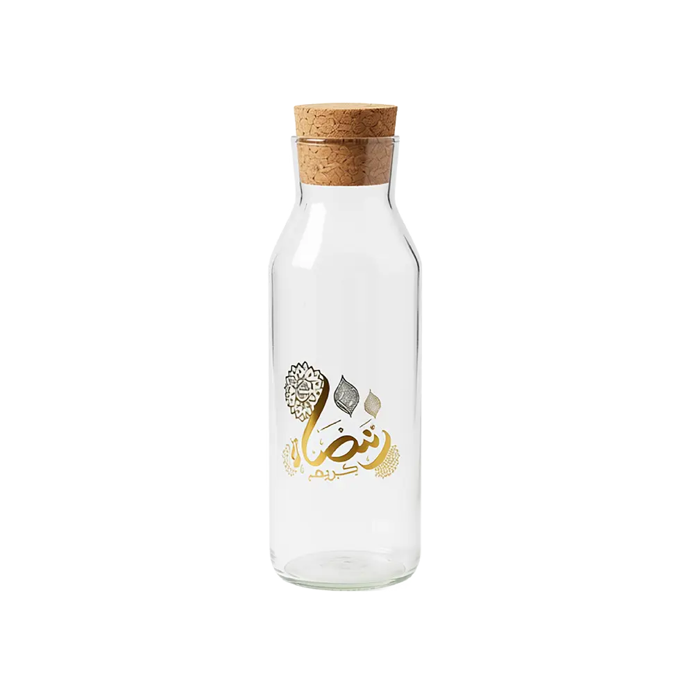 Ramadan Karim Glass 1L Transparent Bottle with Cork Lid