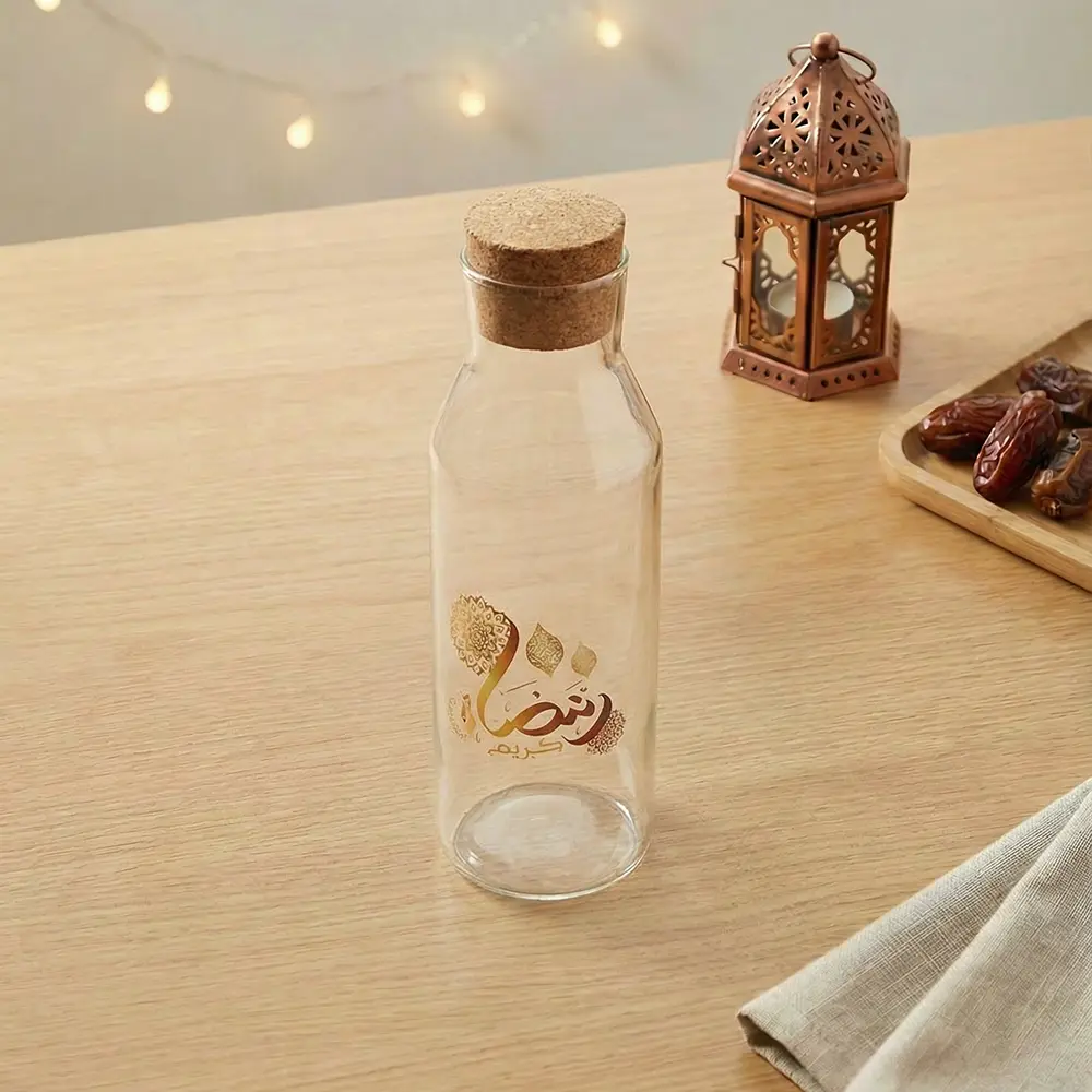Ramadan Karim Glass 1L Transparent Bottle with Cork Lid1