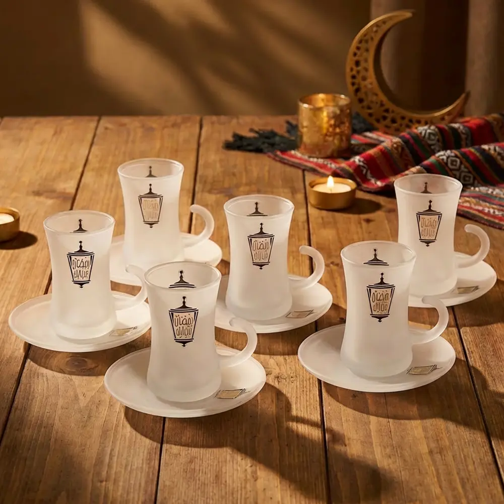 Ramadan Lantern 6pcs Glass Tea Cup & Saucer Set1