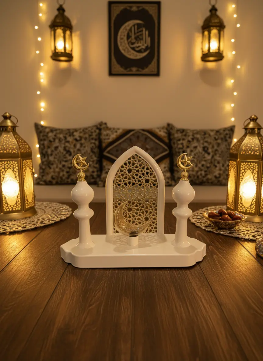 Ramadan Mosque Inspired Table Centerpiece With Crescent Light1