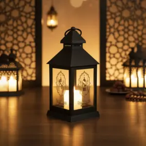 Ramadan Mubarak 24cm Black Decorative Lantern Light1