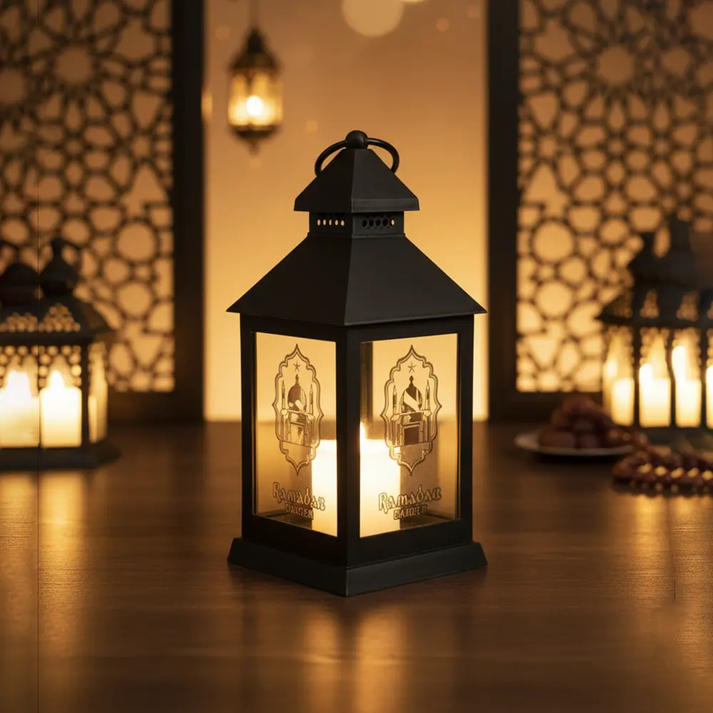 Ramadan Mubarak 24cm Black Decorative Lantern Light1