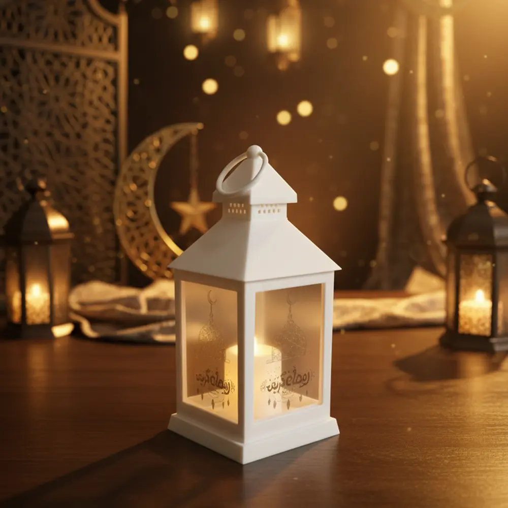 Ramadan Mubarak 24cm White Decorative Lantern Light1