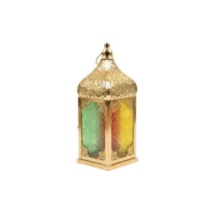 Ramadan Ornate Gold Lantern with Embossed Glass Panels