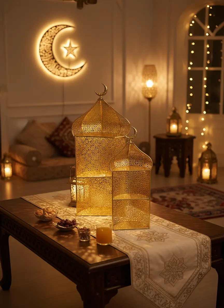 Ramadan-Set-of-2Pcs-Golden-Crescent-Display-Stand1 Ramadan Set of 2Pcs Golden Crescent Display Stand1