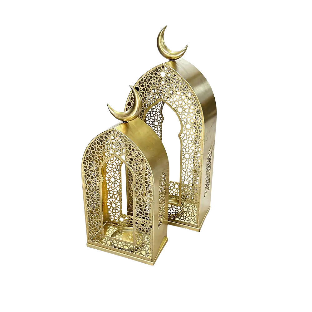 Ramadan Set of 2Pcs Golden Mosque Lantern Set