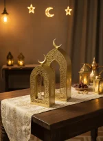 Ramadan Set of 2Pcs Golden Mosque Lantern Set1