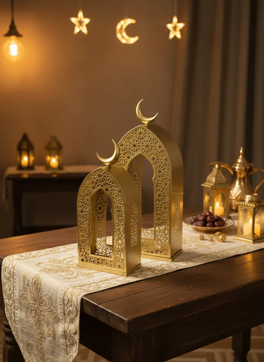 Ramadan Set of 2Pcs Golden Mosque Lantern Set1