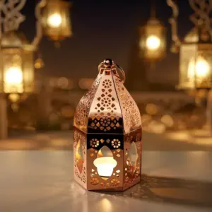 Rose Gold Moroccan Metal Lantern1