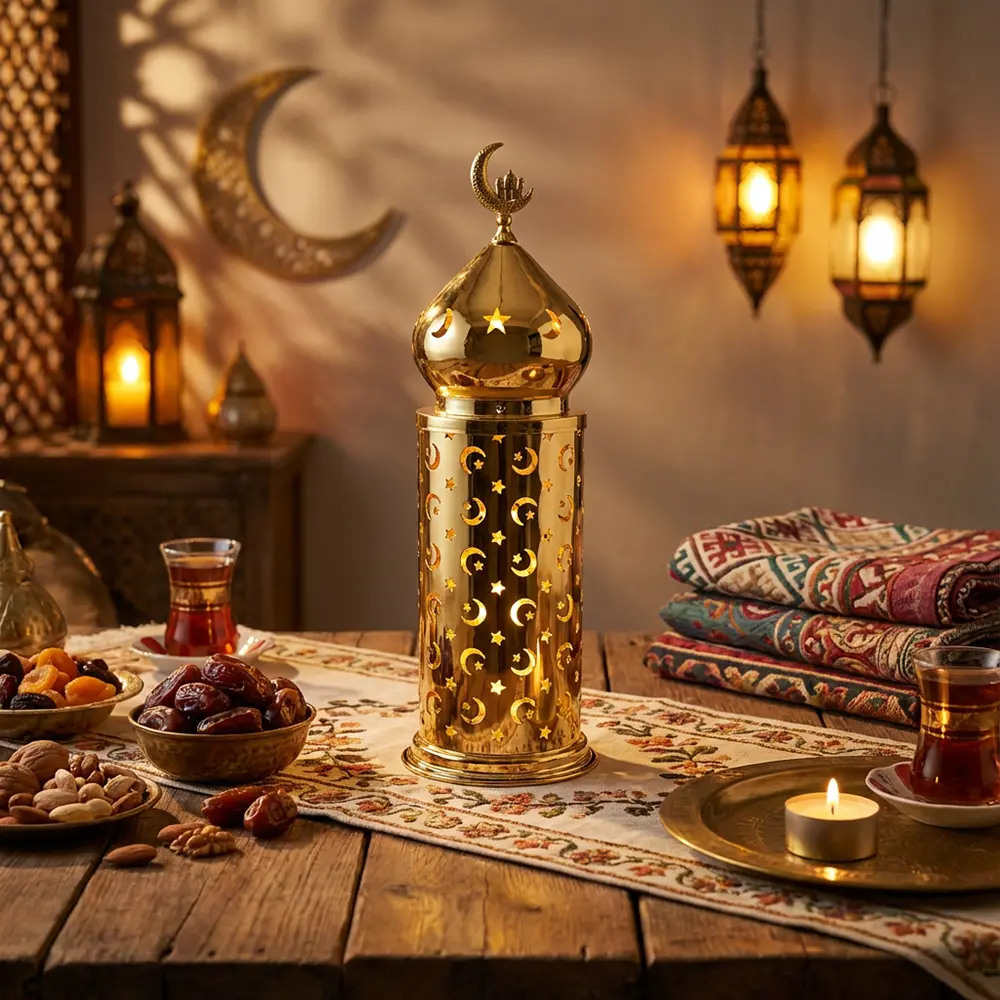 Royal Crescent Gold Decorative Lantern with Lamp Tall1