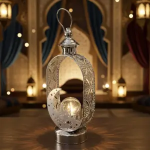 Silver Ramadan Crescent Lantern Table Décor1