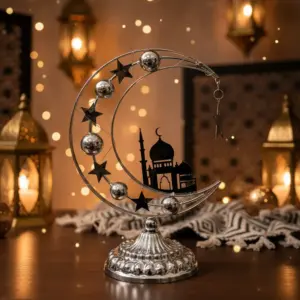 Silver Ramadan Crescent Mosque Table Showpiece1