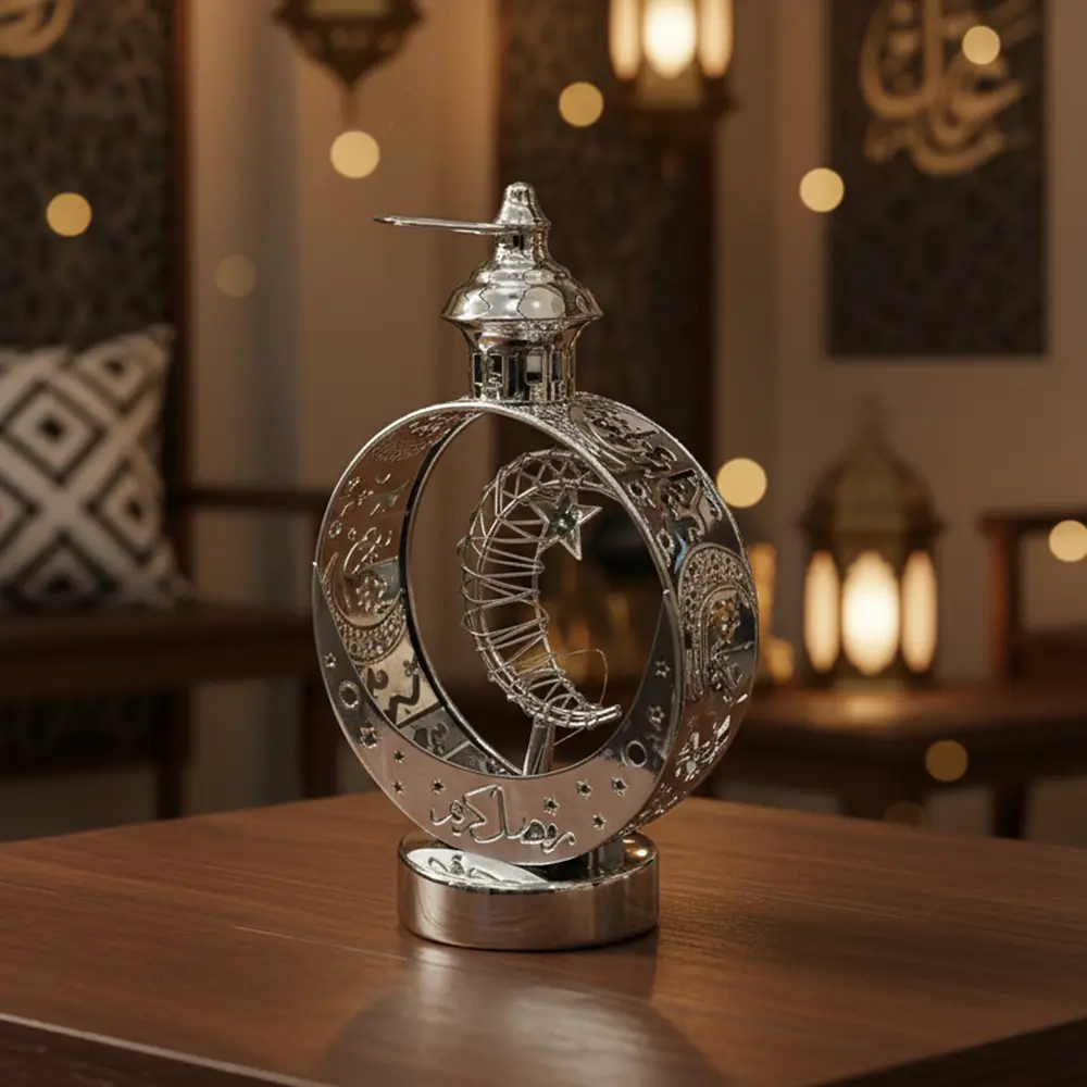 Silver Ramadan Kareem Crescent Moon Decorative Lantern1