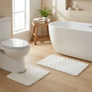 Wave Texture Contour Beige Toilet Bath Mat1