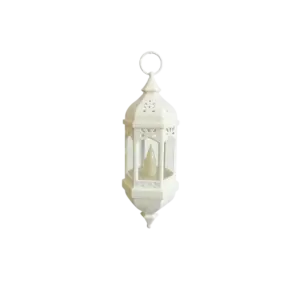 White 19cm Hanging Ramadan Lantern with LED Candle