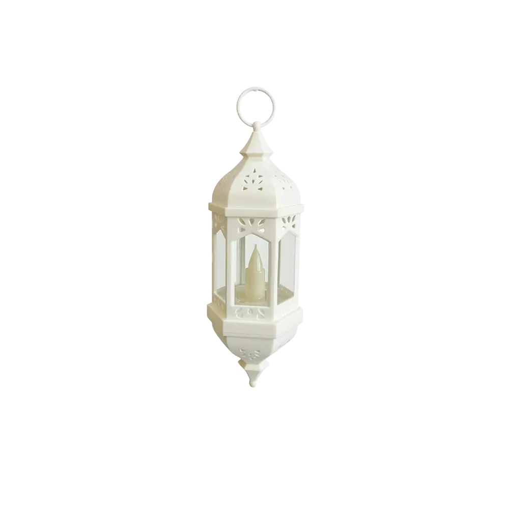 White 19cm Hanging Ramadan Lantern with LED Candle