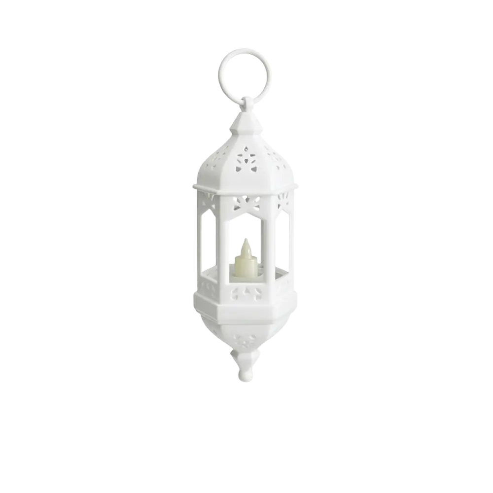 White 28cm Hanging Ramadan Lantern with LED Candle