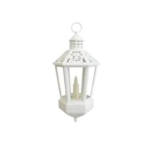 White 33cm Hanging Ramadan Lantern with LED Candle