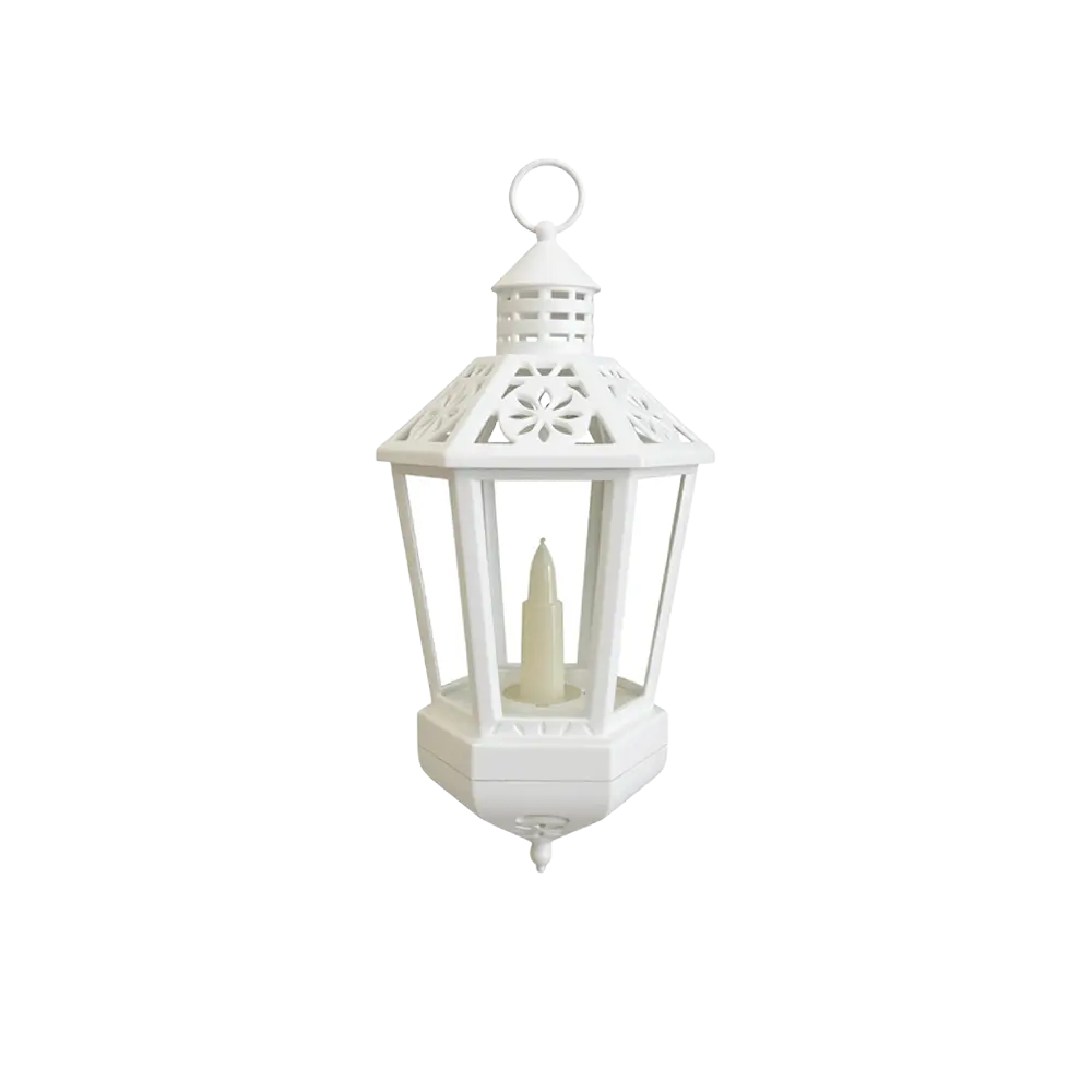 White 33cm Hanging Ramadan Lantern with LED Candle