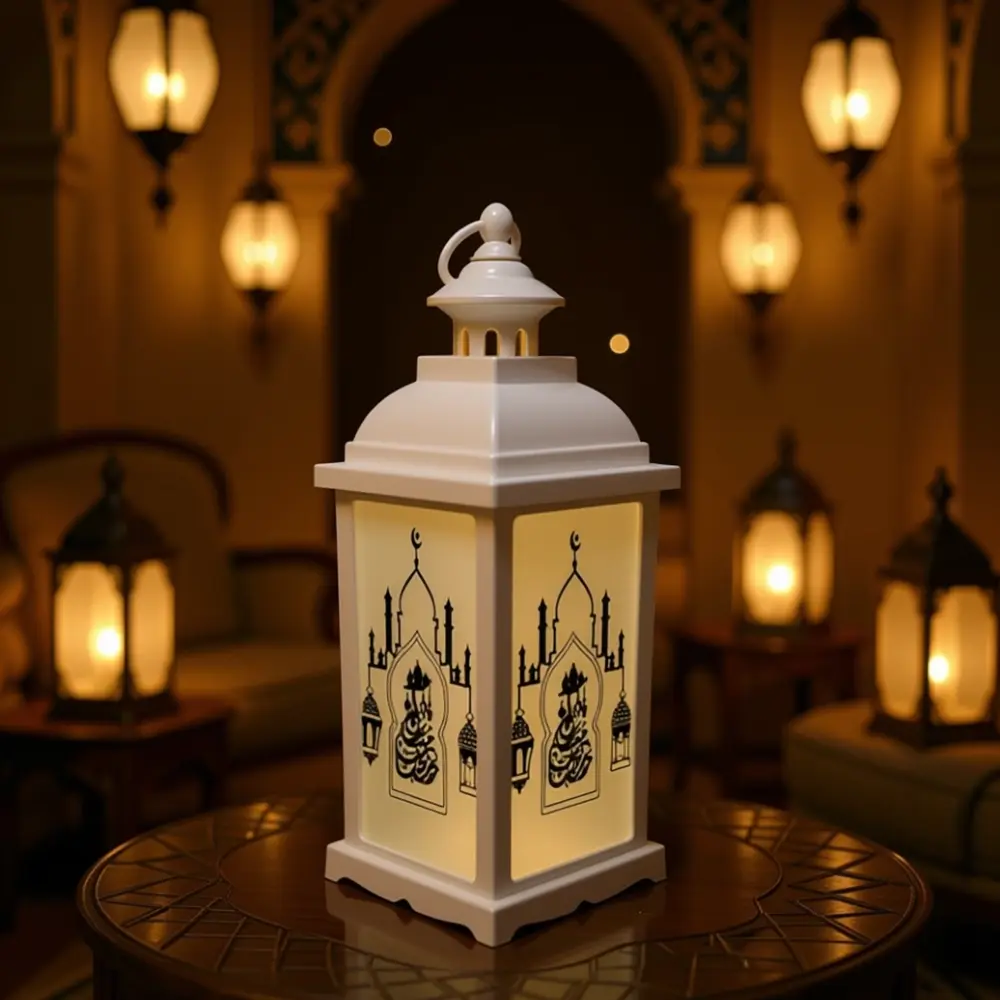 White 33cm Mosque Pattern Decorative Lantern With Lamp1