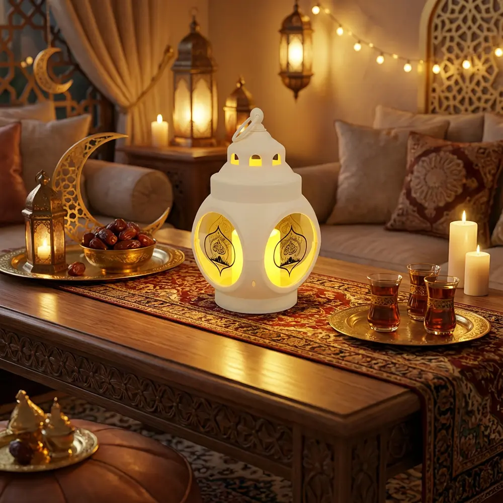 White Round Ramadan Lantern with Arabic Calligraphy1