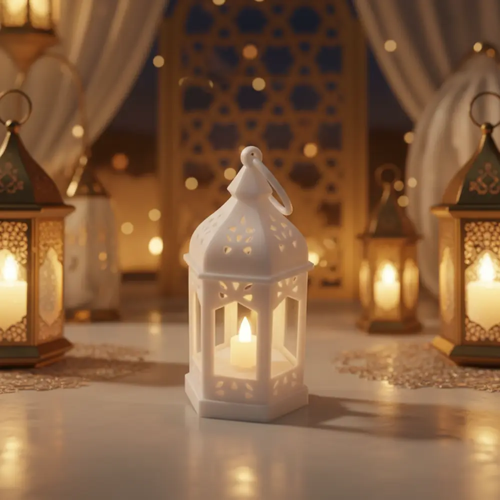 White Small Ramadan Fanous Candle Lantern1