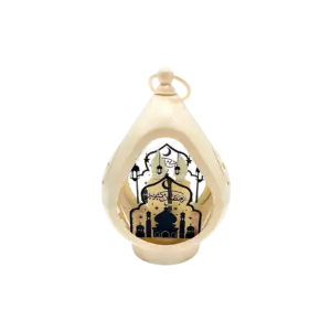 White Teardrop Ramadan Lantern with Mosque Design